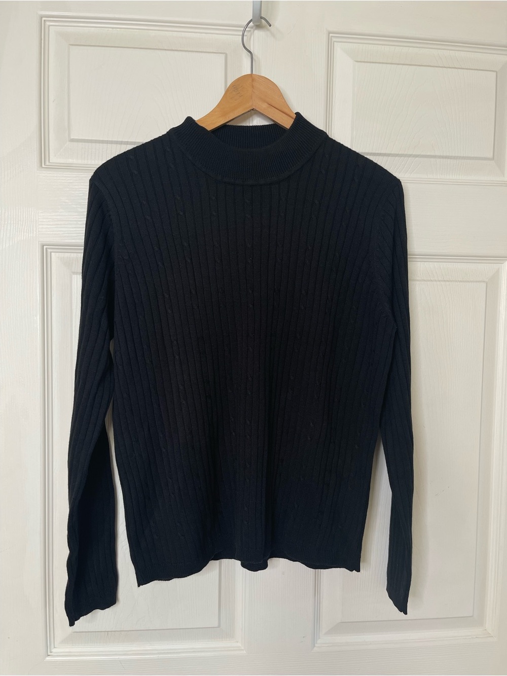 Laura Scott Black Ribbed Mock-Turtleneck Sweater